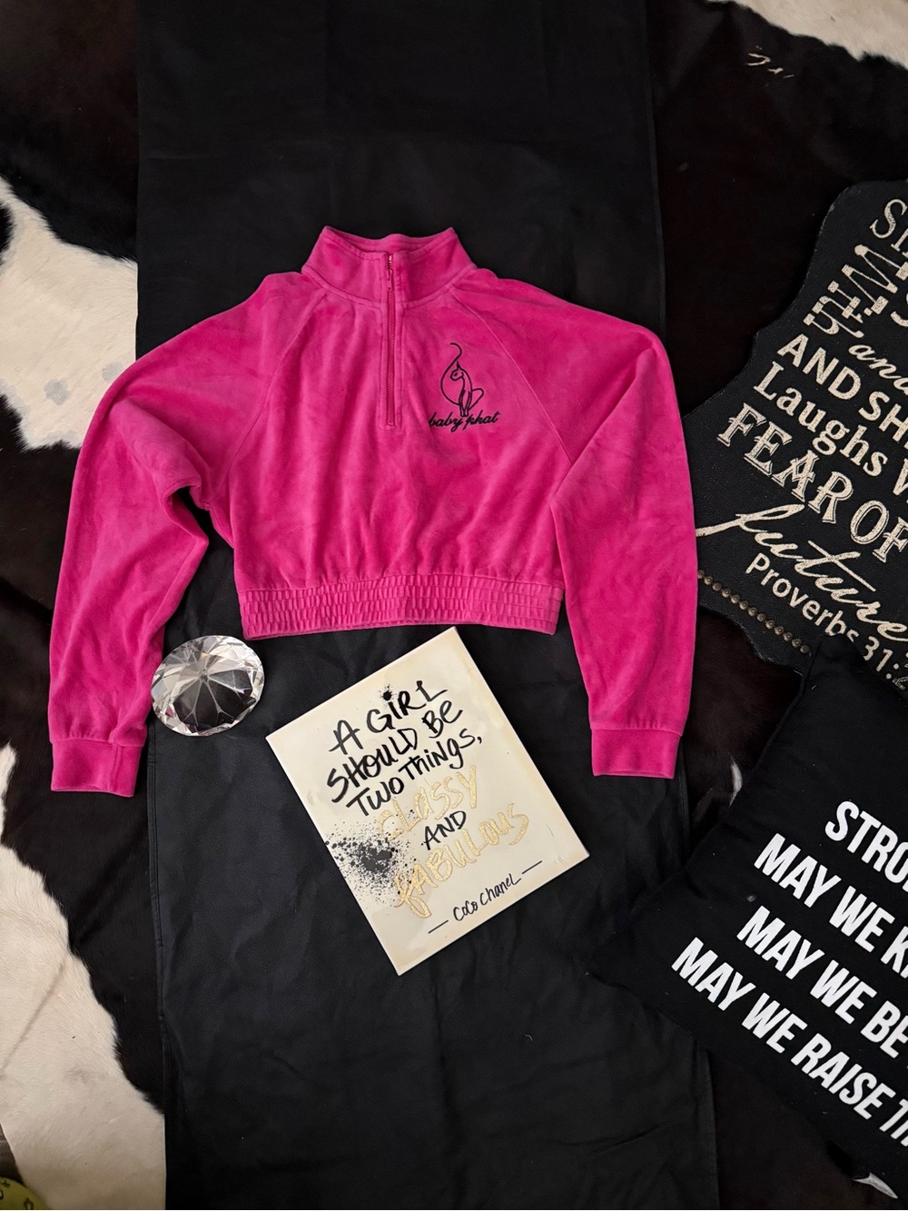 Baby Phat Pink Cropped Velour Half-Zip Sweatshirt